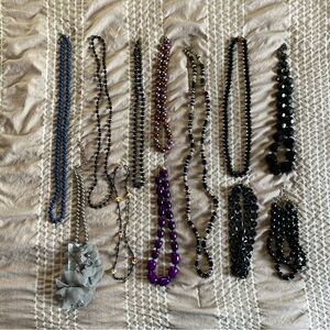 Lot Of 12 Miscellaneous Black, Purple, Blue, Silver Beaded Costume Jewelry